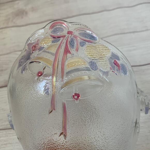 Vintage Mikasa Glass Christmas Basket Bowl with Bells and Plastic Bow Handle - Picture 8 of 16